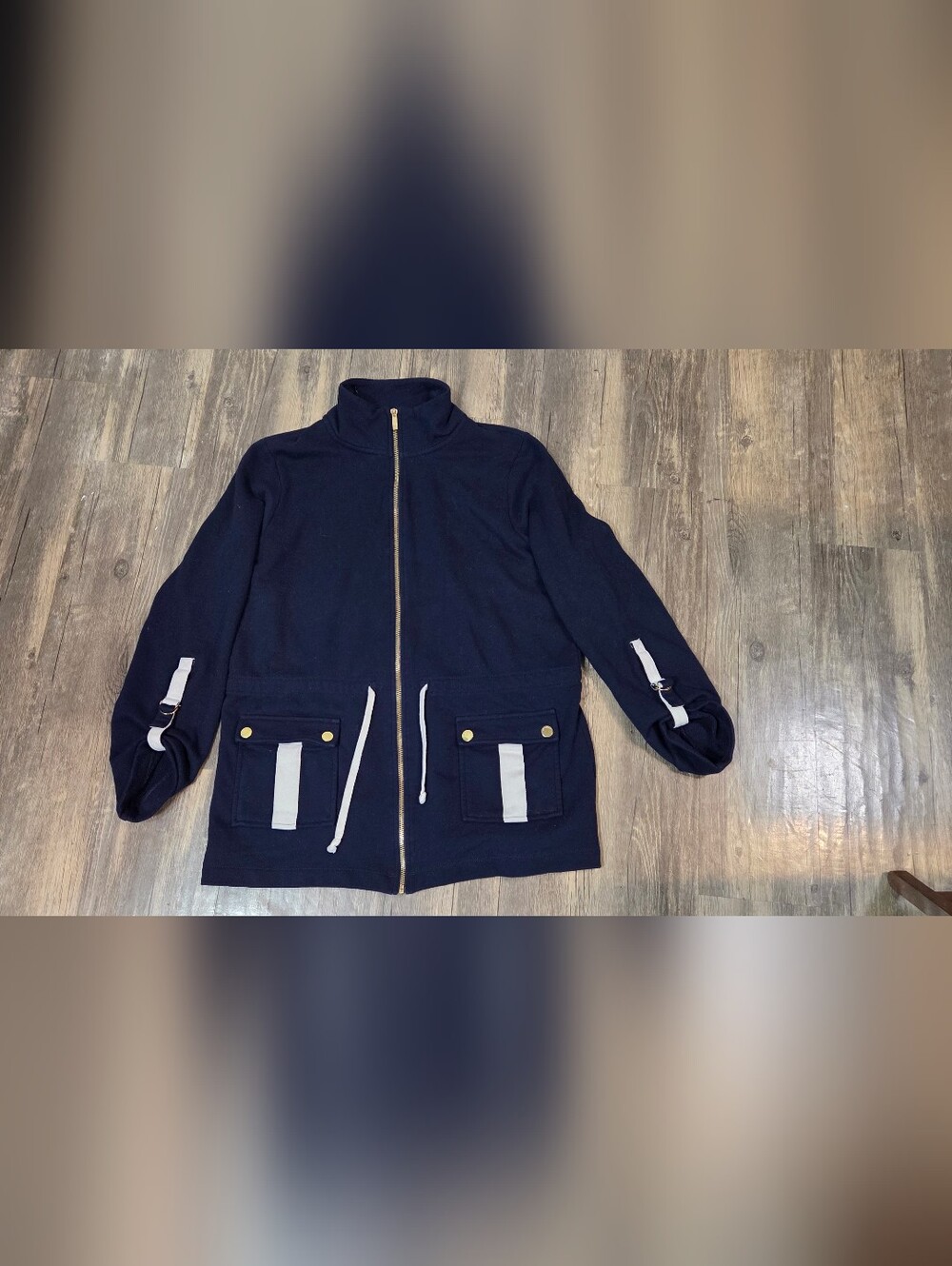 Navy Blue Jones New York Signature full-zip hooded jacket Size Large